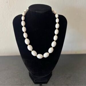 Vintage Monet Signed 1960’s White Oval Lucite Bead Necklace 17”